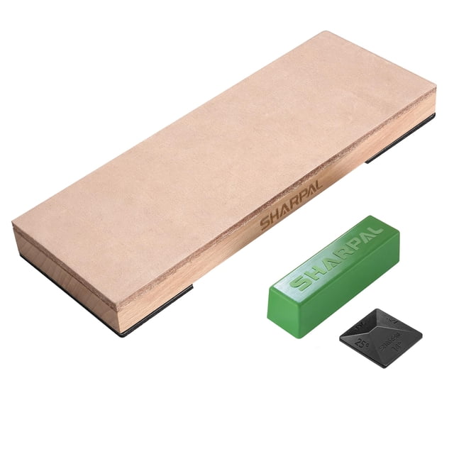 SHARPAL 204N - Kit de piel vacuna auténtica, 8 x 3 pulgadas con compuesto de pulido y guía de ángulo de 2 onzas, bloque de estropaje de cuchillo para afilar y afilar c