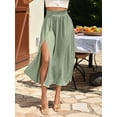thumbnail image 6 of Women'S High Waist Solid Midi Skirt with Split Thigh and Pleated Paperbag Waist Green XL, 6 of 9