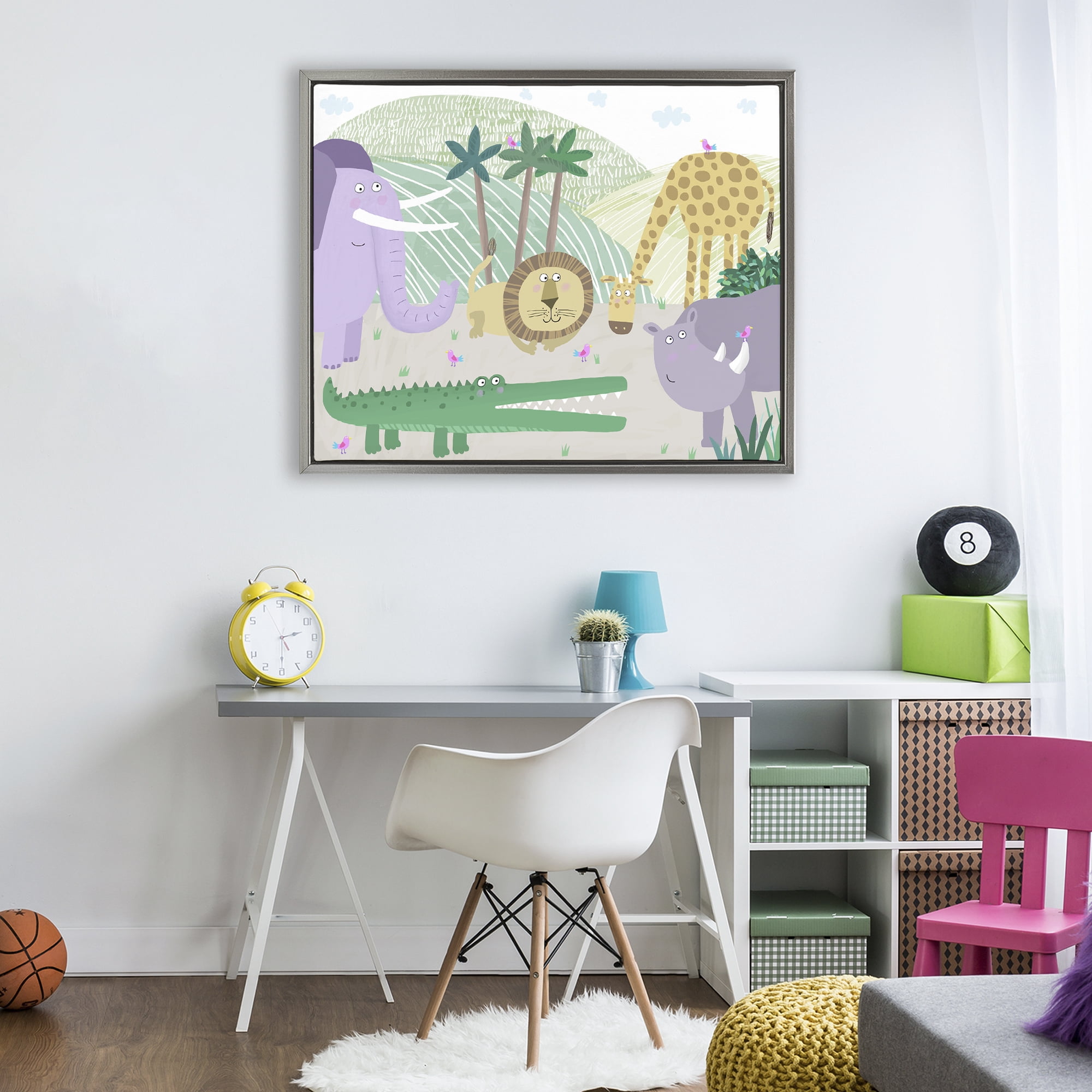 Stupell Industries Jungle Savannah Animals Gray Framed Floater Canvas Wall Art, design by Carla Daly