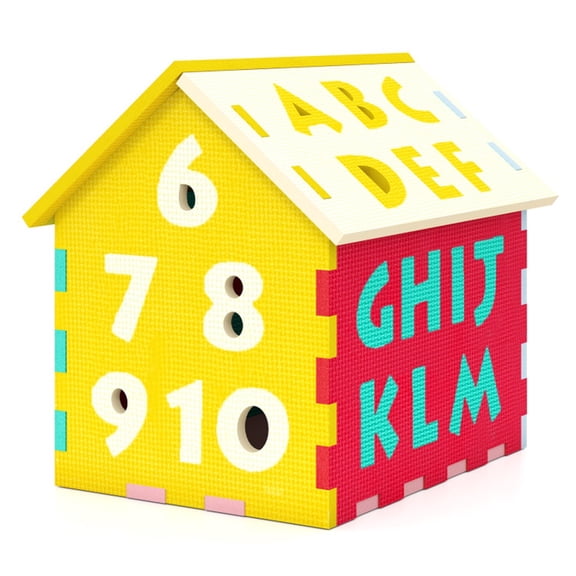 3D Puzzle Playhouse Mat for Kids 3 , 30.48×26.67×31.75cm EVA Foam Interlocking Mat with Alphabet Number Matching, Multi-Color
