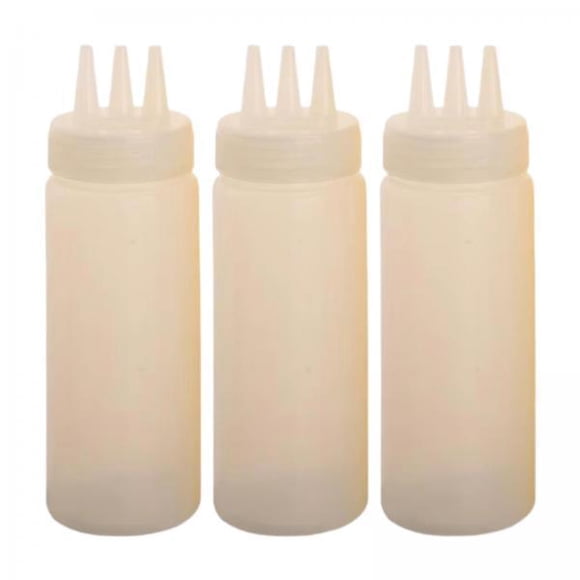 Botellas de salsa,Botellas para salsa,exprimibles,recargables,de 3 bocas,Botella vacía para dispensador de condimentos: ketchup,mostaza,Botella de aceite hermética Honey Kitchen 18 cm x 65 cm