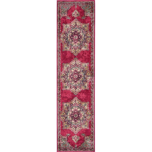 Unique Loom Medici Bright Colors Area Rug 2' 7 x 10' Runner Fuchsia/Beige