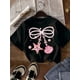 thumbnail image 1 of Sweet girl T-shirt, fashionable printed T-shirt with pearl bow and starfish shell pattern, soft, elastic and comfortable round neck short sleeved T-shirt, 1 of 6