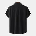 thumbnail image 4 of MIUOWANP Men's Pullover Shirts Short Sleeve Casual Solid Color Buttons Beach Shirt Stand-up Collar Business Casual Blouse Size XXL(12)Black, 4 of 9