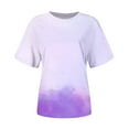 thumbnail image 4 of Yyeselk Summer Womens Basic Shirts Casual Short Sleeves Crew Neck Cozy Blouses Fashion Gradient Color Pattern Print Ladies Tunic Tops Purple XL, 4 of 5