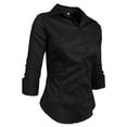thumbnail image 2 of J. METHOD Women's Button Down Shirt 3/4 Sleeve Roll Up Stretch Collar Office Work Formal Casual Basic Blouse Top NEWT01 Black S, 2 of 6
