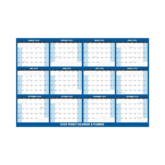 2026 Wall Calendar, Yearly Wall Calendar, 34X24 In, 2026 Calendar Planner, Reusable Writing, Residential Space, Blue Trim, 1 Pc, 4 Writing Tools, 10 Adhesive Tabs