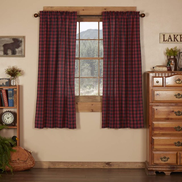 VHC Brands Rustic & Lodge Window Cumberland Short Curtain Panel Pair, 63x36, Chili Pepper Red
