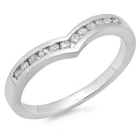 Dazzlingrock Collection 0.25 Carat (ctw) 10K Round Diamond Wedding Stackable Band Chevron Ring 1/4 CT, White Gold, Size 8