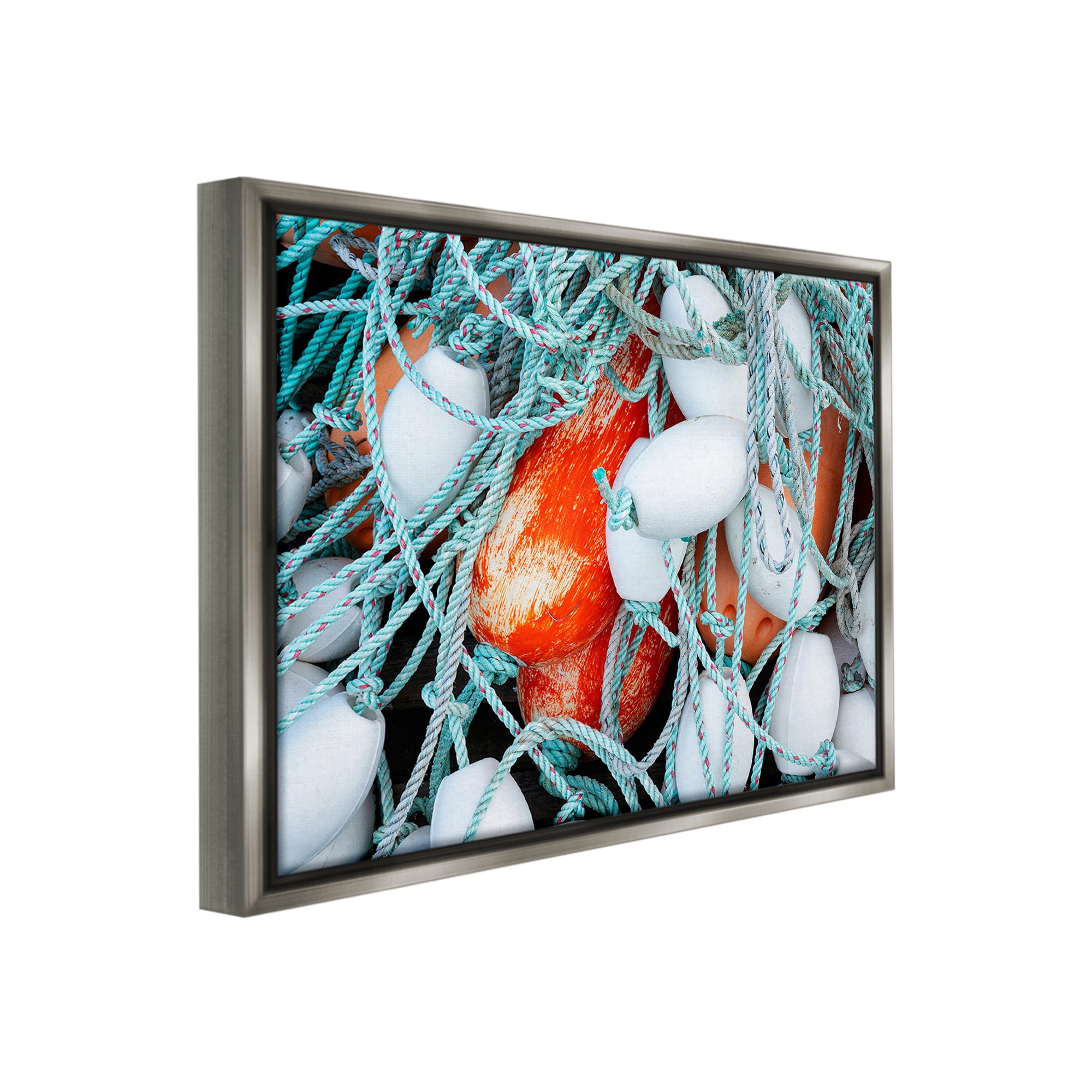 Stupell Industries Fishing Lines & Bobbers Nature Photography Gray Floater Framed Canvas Art Print Wall Art, 31 x 25