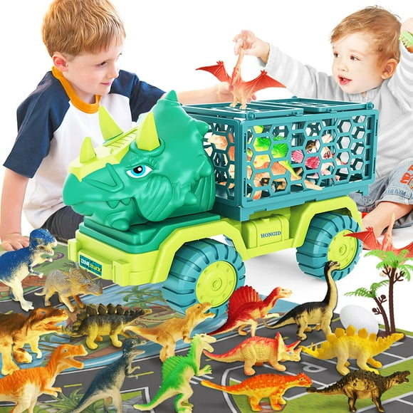 Camión de dinosaurio de juguete HONGID Triceratops con 15 figuras de dinosaurios, de 3 a 5 años