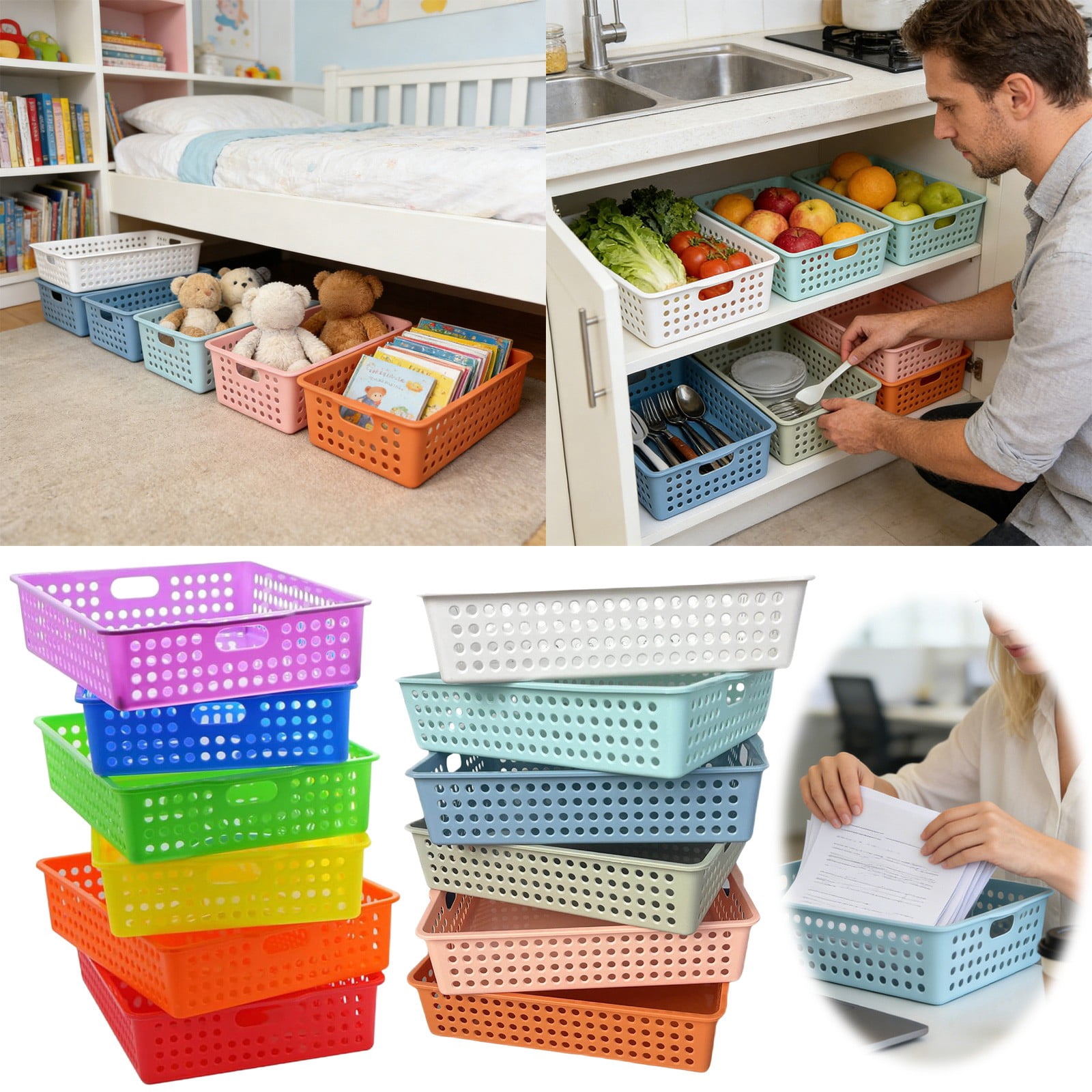 6 Pack Classroom Paper Baskets, Organizing Desk Boho Tray for A4 Papers, Classroom Storage Paper Bins, Fun Turn In Trays for Teachers and Students, Office Desk Room Trays (Macaron)