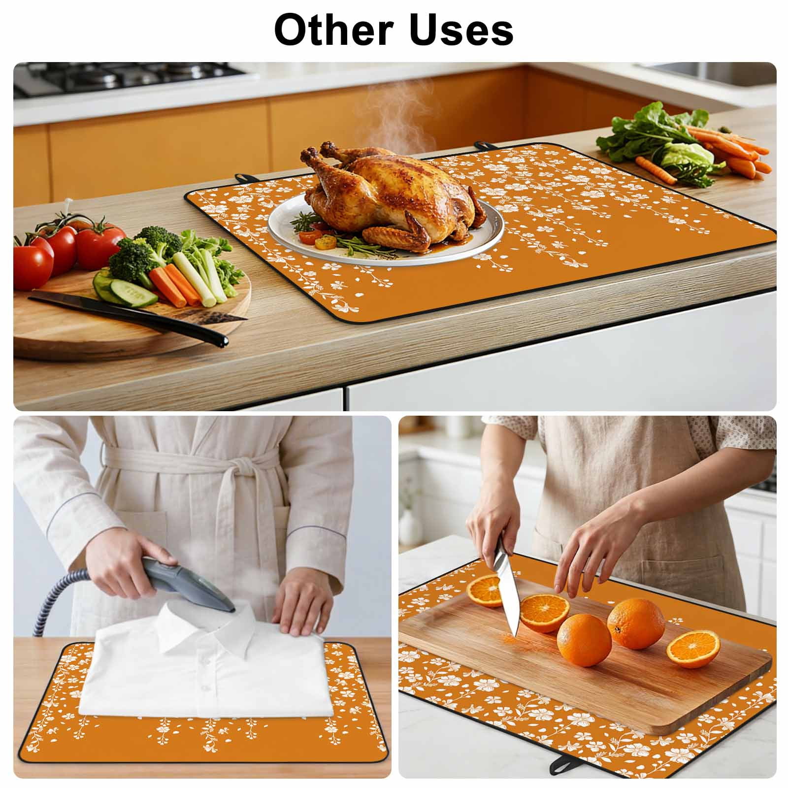 Weeping Flowers Stove Top Cover for Electric Stove, Heat-proof & Non Slip Glass Top Stove Cover Protector, Orange Spring Floral Botanical Art Aesthetics Kitchen Flat Cooktop Rubber Mat 24x21 Inches