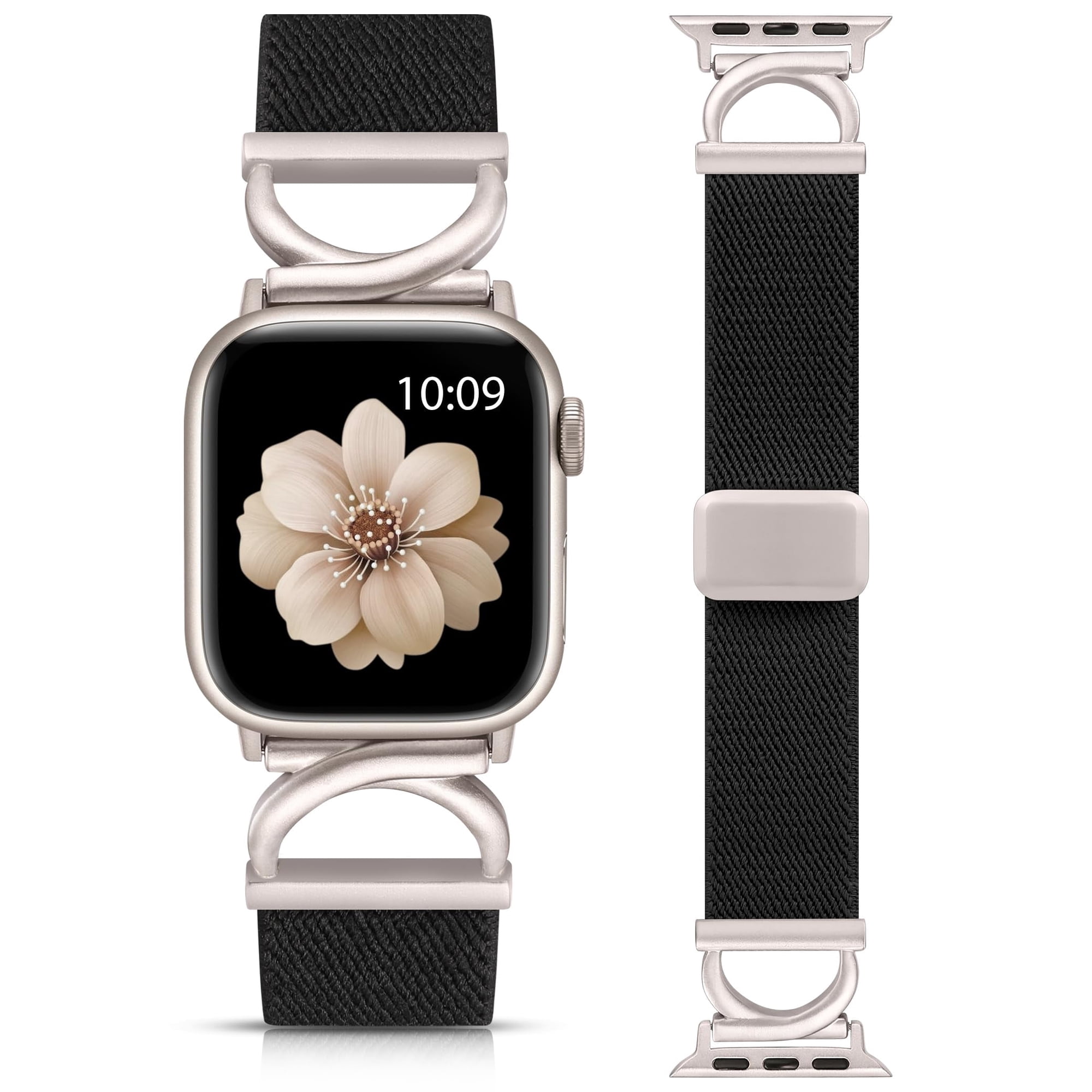 Wearlizer Braided Nylon Watch Band Compatible with Apple Watch Bands 38/40/41/42/44/45/46/49mm Women C-Shaped Buckle Magnetic Clasp Adjustable Strap for Series 11/10/9/8/7/6/5/4/3/SE/Ultra