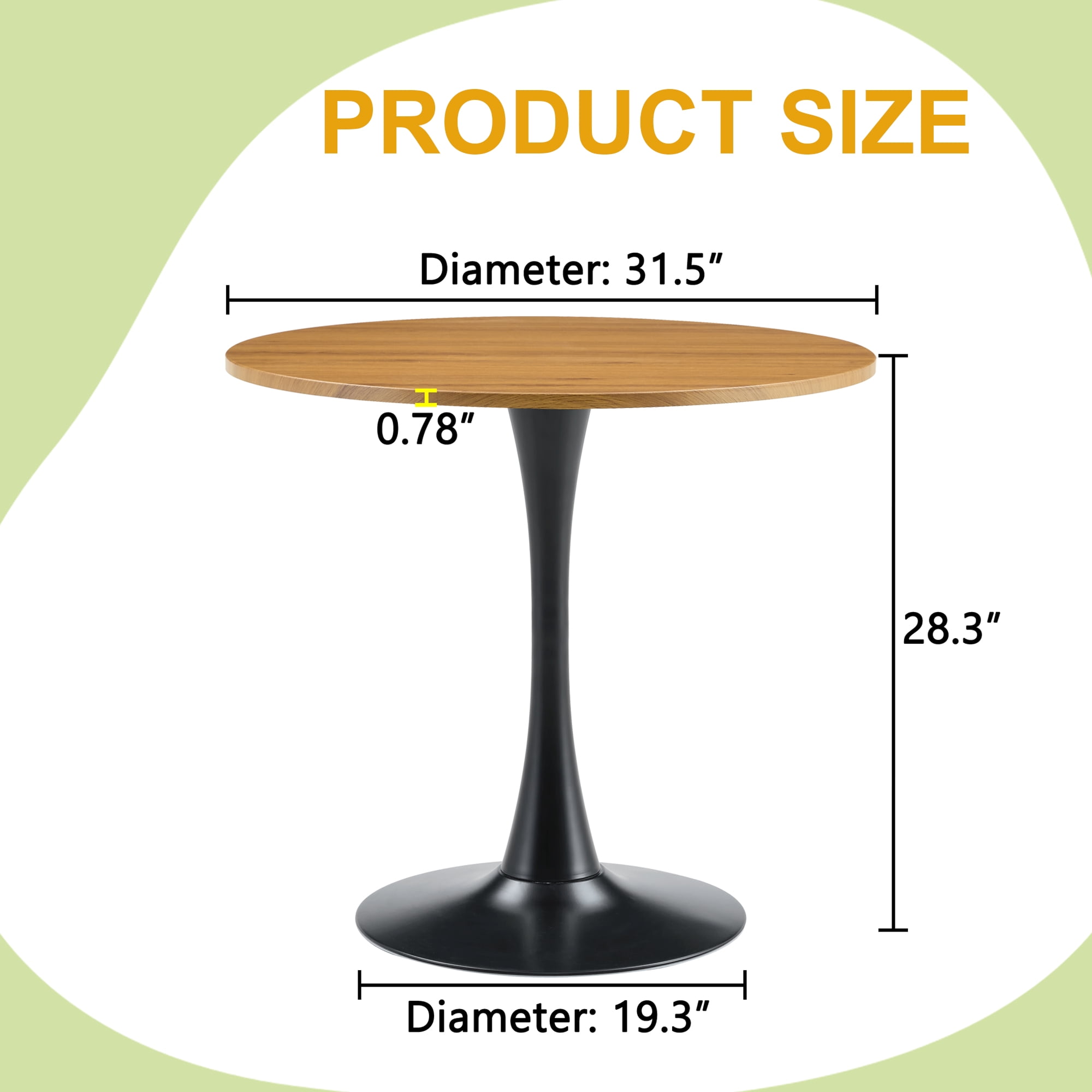 Miniyam 31.5" Round Kitchen Dining Table for 2–4 People, Small Space Pedestal Tulip Table with Engineered Wood Top, Oak&Black