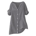 thumbnail image 4 of MEICHEN Keyhole Neck Button Down Shirts for Women Fashion Solid Color Casual Loose Rolled Sleeve Tops Women's Blouses, 4 of 4