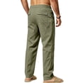 thumbnail image 4 of Hvogkswy Linen Pants Men, Solid Drawstring Elastic High Waist Casual Long Pants with Pockets Thin Breathable Home Vacation Linen Pants, 4 of 7