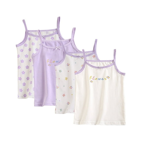 KAWELL 4 Pack Girls' 100% Cotton Tagless Undershirts - Soft, Breathable, Perfect for Daily Wear