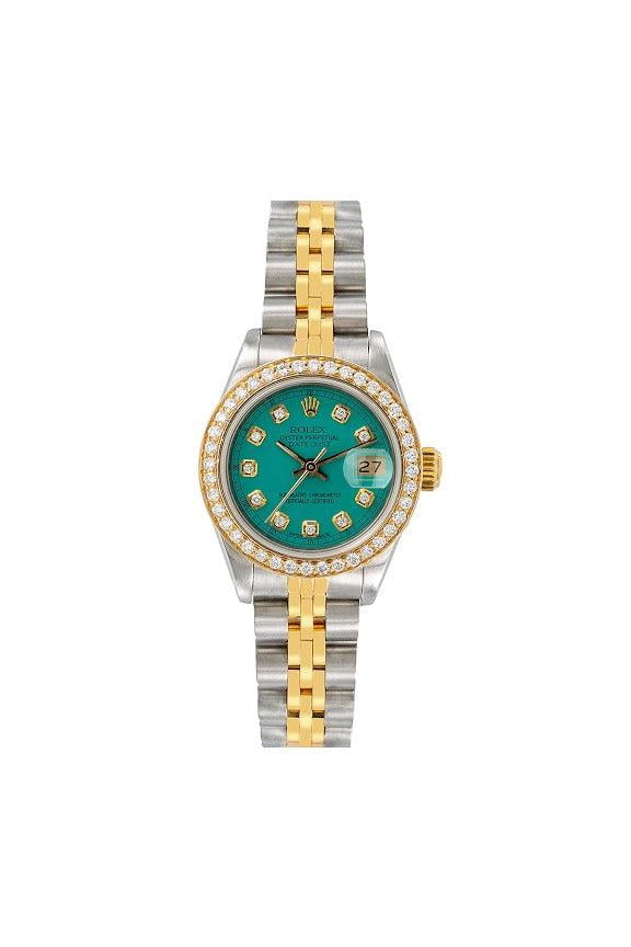 Pre-Owned Rolex Lady-Datejust Diamond Watch, 69173 26mm, Green Diamond Dial With 0.90 CT Diamonds Two Tone Bracelet
