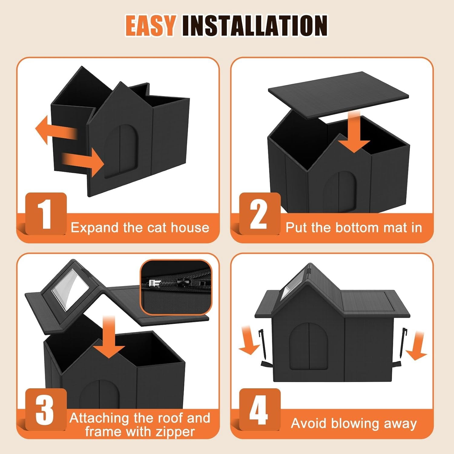Outdoor  House, Weatherproof Pet Shelter for Cats, Durable  Bed for Outdoor Indoor, Easy Assembly