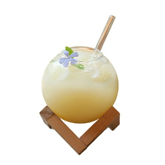 lixuesong Creative Ronud Ball Glass Cup with Wood Stand Drink Cup Cocktails Mug Glassware Restaurant Cold Drinking Juices Cups