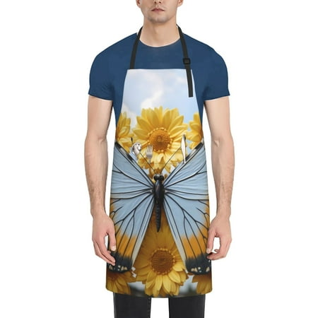 

Picia Vibrant Butterfly And Sunflowers Waterproof Apron for Unisex Adult - Adjustable Bib Apron with Pockets Ideal for Cooking Gardening Painting and Household Chores