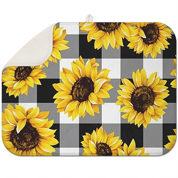 Microfibre Drying Mat for Kitchen Sunflower Colorful Floral Dish Drying Drainer Mat Absorbent Drying Mat Washing Up for Glass, Plate & Cup 18inch X 24inch