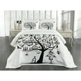 thumbnail image 3 of Ambesonne Halloween Quilted Bedspread Set 3 Pcs, Flying Witch, Queen Size, Black White, 3 of 5