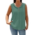 thumbnail image 2 of Only Moment Going Out Cami Bubble wrinkles Round Neck Women's Sleeveless Short Top for Vacation Beach Daily Life Green,M, 2 of 4