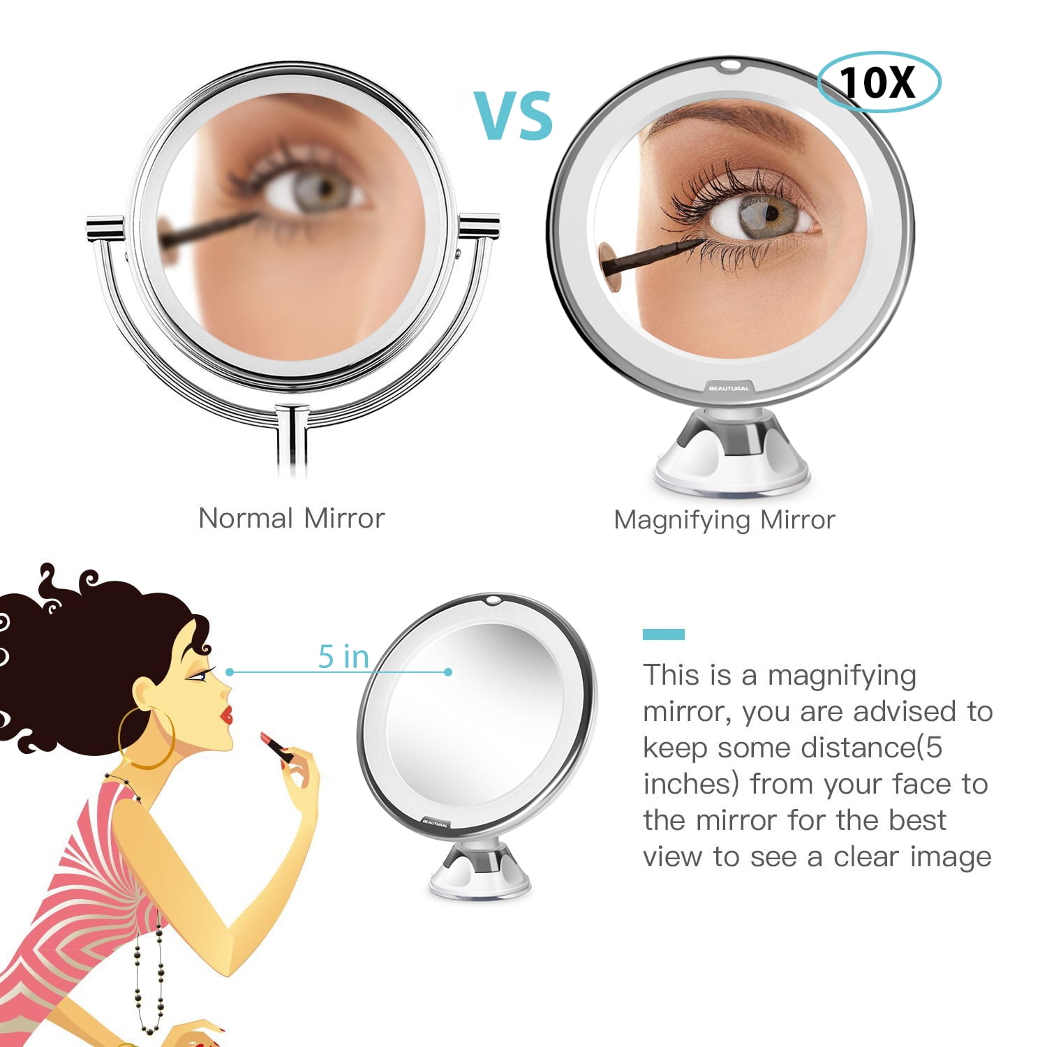 Beautural Vanity Mirror Makeup 10x Magnifying Lighted Mirriors With Beautural Vanity Mirror Makeup 10x Magnifying Lighted Mirriors With Illuminated White Led For Women Man Bathroom Travel Com