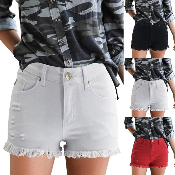 Wlynlyn Womens Ripped Denim Shorts Mid Rise Distressed Jean Shorts Casual Summer Stretchy Jeans Shorts