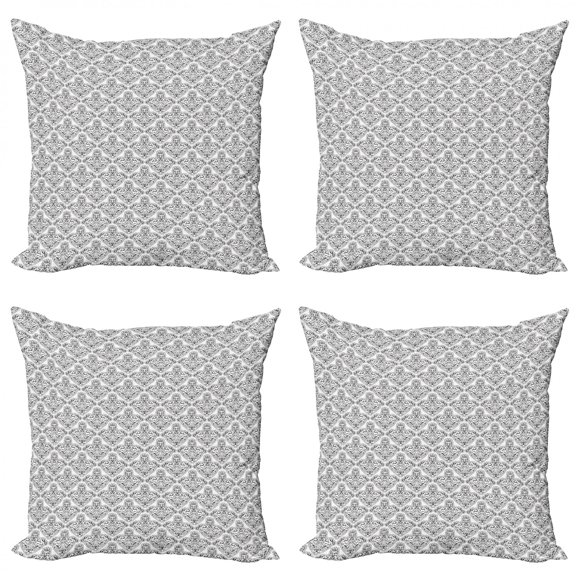 Victorian Throw Pillow Cushion Case Pack of 4, Simplistic Outline Baroque Monochrome Grotesque Motif Repetition, Modern Accent Double-Sided Print, 4 Sizes, Charcoal Grey White, by Ambesonne