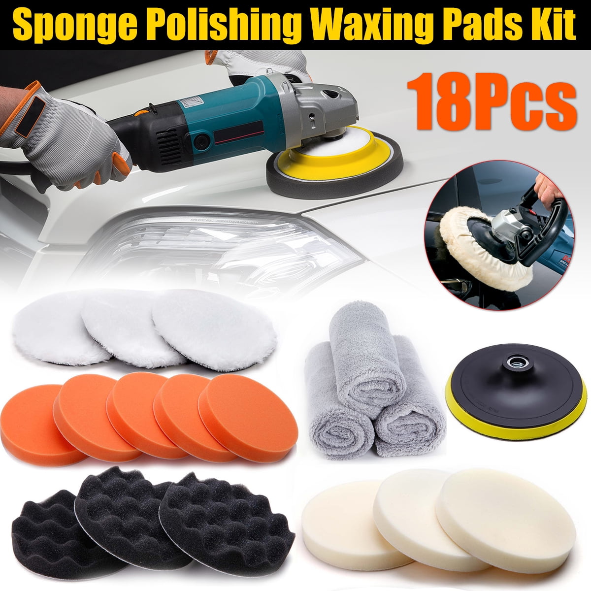 18pcs 6'' Polishing Waxing Sponge Buffer Pad M14 Drill Kit For Car Auto Polisher