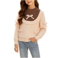 thumbnail image 3 of Crunowin Girls Pullover Knit Sweater Round Neck Long Sleeve With Bow Winter Kids Casual Outerwear Tops Beige Size 9, 3 of 8