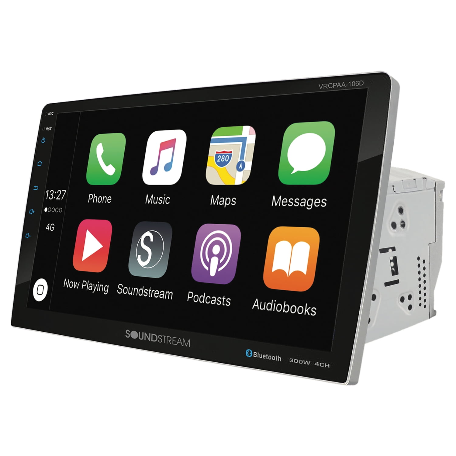 Soundstream VRCPAA-106F 10.6" Double DIN DVD Head Unit with Bluetooth, Apple CarPlay, Android Auto, and Floating Touch Screen