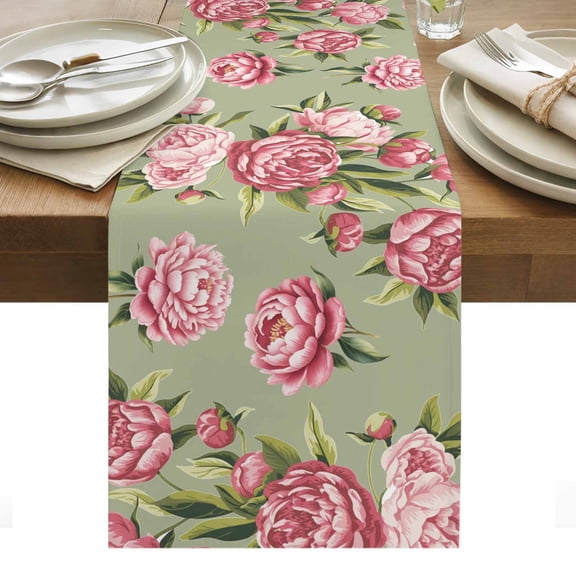 Flowers Vintage Table Runner - 48 Inch Long, Kitchen Dining Table Runner Dresser Scarves, Green Leaves Pastoral Floral Country Farmhouse Decor for Coffee Tables Wedding Party Banquet
