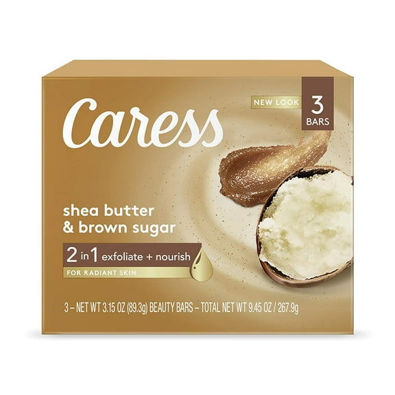 Caress 2-in-1 Beauty Bar Soap Exfoliating  Shea Butter 3.15 oz 3 Bars