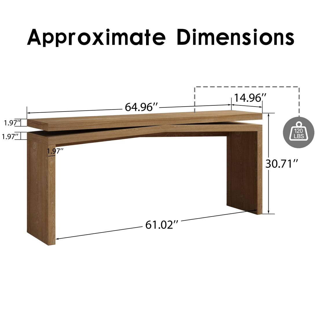 65" Solid Wood Console Table, Long Farmhouse Entryway Table, Rectangular Couch Tables Behind Sofa, Accent Tables for Hallway, Entrance, Brown