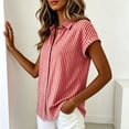 thumbnail image 5 of Lenpel Button down Shirts for Women Short Sleeve Collared Striped Cotton Linen Tops Business Casual Blouses, 5 of 6