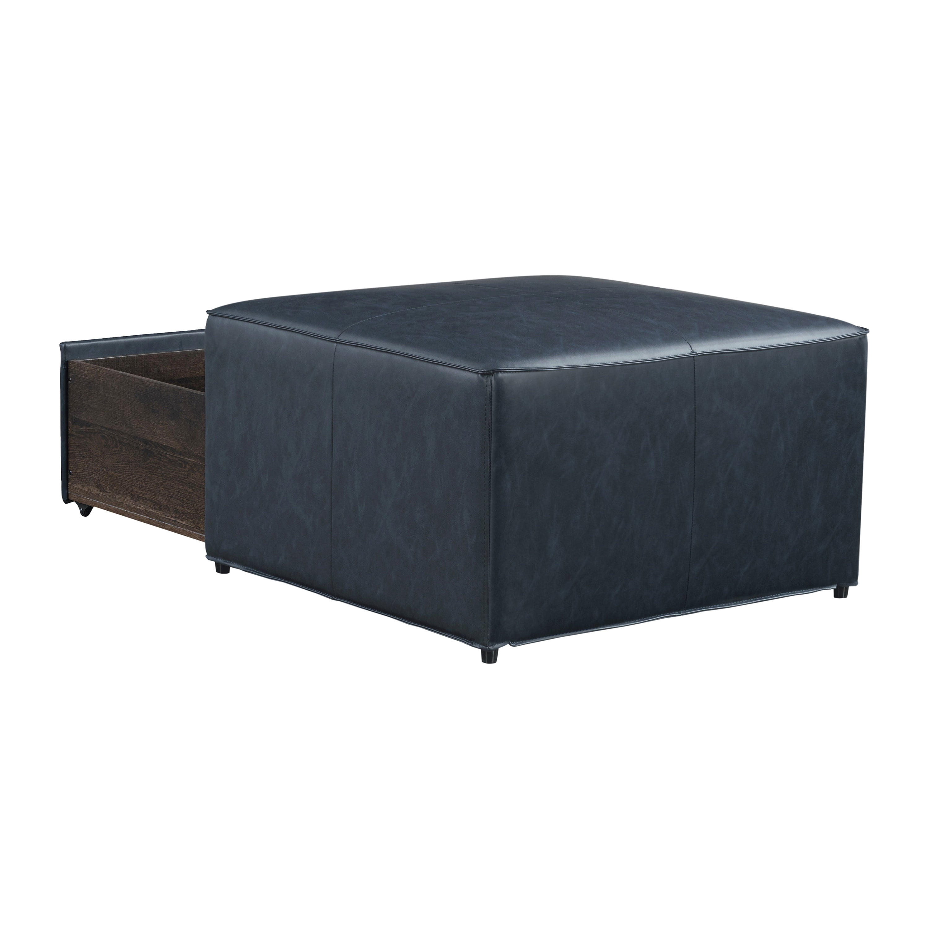 Studio Living Hadley Modern Storage Ottoman, Navy Faux Leather