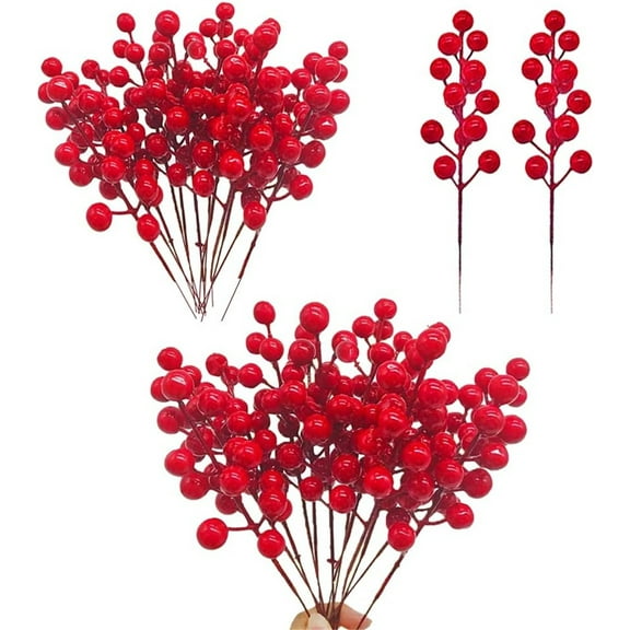 Happon 20 Pack Artificial Christmas Red Berry Stems,Red Berry Berries Branches for Christmas Tree Decorations Crafts Wedding Holiday Season Winter Décor Home Decor