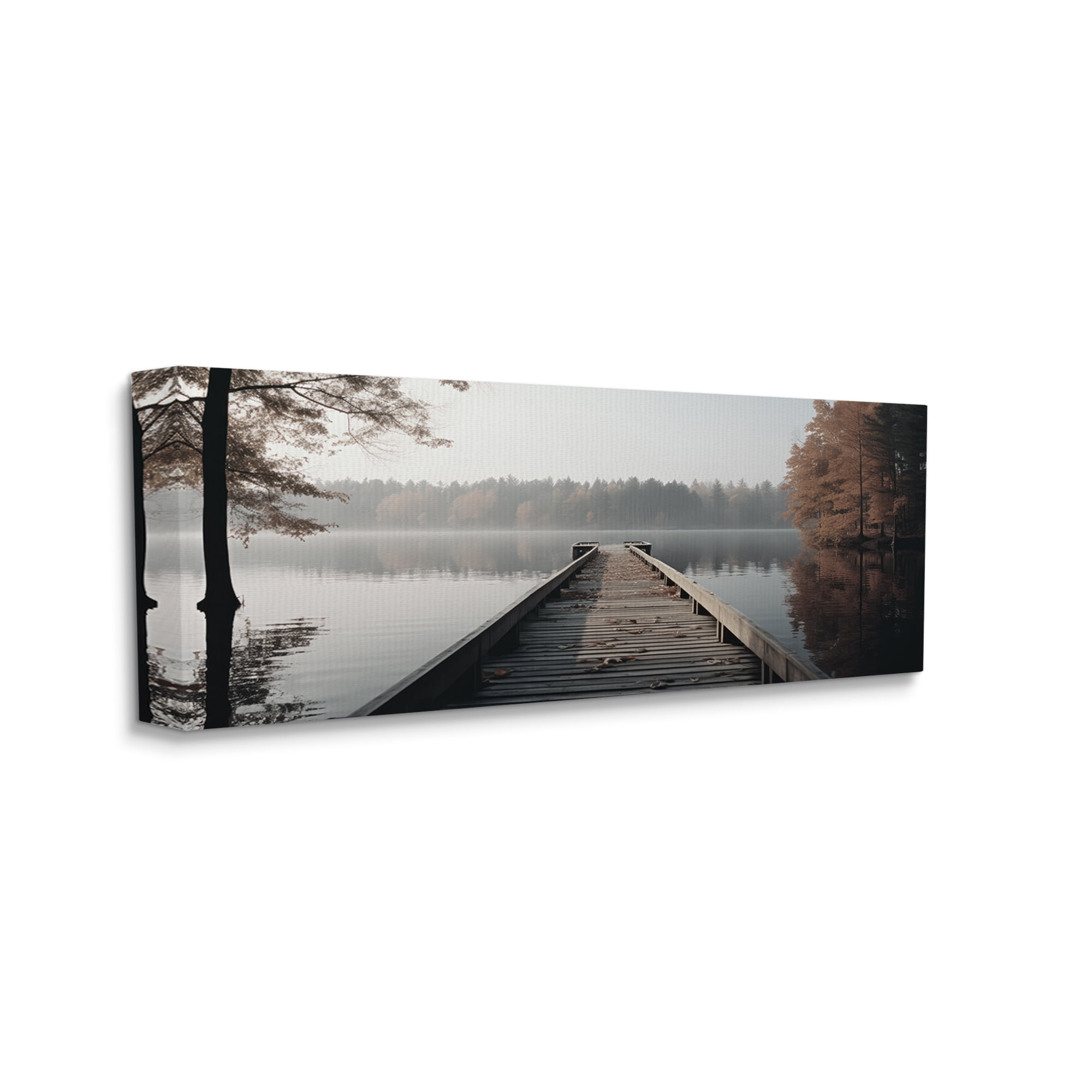 Stupell Industries Woodland Lake Dock Landscape Photography Gallery Wrapped Canvas Art Print Wall Art, 24 x 10