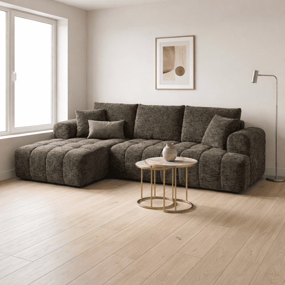 GOMYHOME Chenille L-Shaped Sectional Sofa with Chaise, 4-Seat Tufted Couch