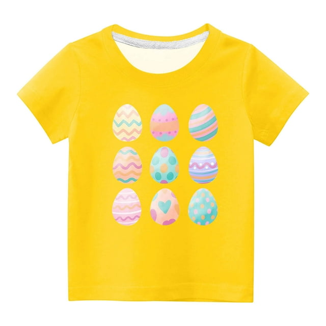 Penkiiy T-Shirts de Pâques pour Enfants Garçons Filles Mode Œufs de Pâques Imprimé Col Rond Manches Courtes 11 Ans Jaune