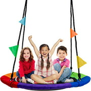 Sorbus Saucer Tree Swing 40 Inch in Multi-Color Rainbow - Kids Indoor/Outdoor Round Mat Swing - Great for Tree, Swing Set, Backyard, Playground, Playroom - Accessories Included (Round )
