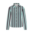 thumbnail image 5 of Women Loose Button up Shirts Striped Print Rolled Long Sleeve Lapel Collar Lightweight Casual Blouses Tunic Tops(Light Blue,L), 5 of 6