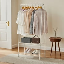 PinnacleHome Clothes Rack, 26.4"W x 59"H x 14"D Modern Garment Rack with Double Layer Shelves for Clothes, Dress, Shoes, White