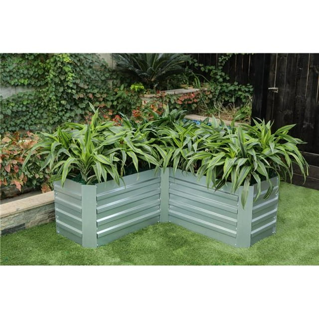 LuxenHome L-Shaped Galvanized Raised Garden Bed
