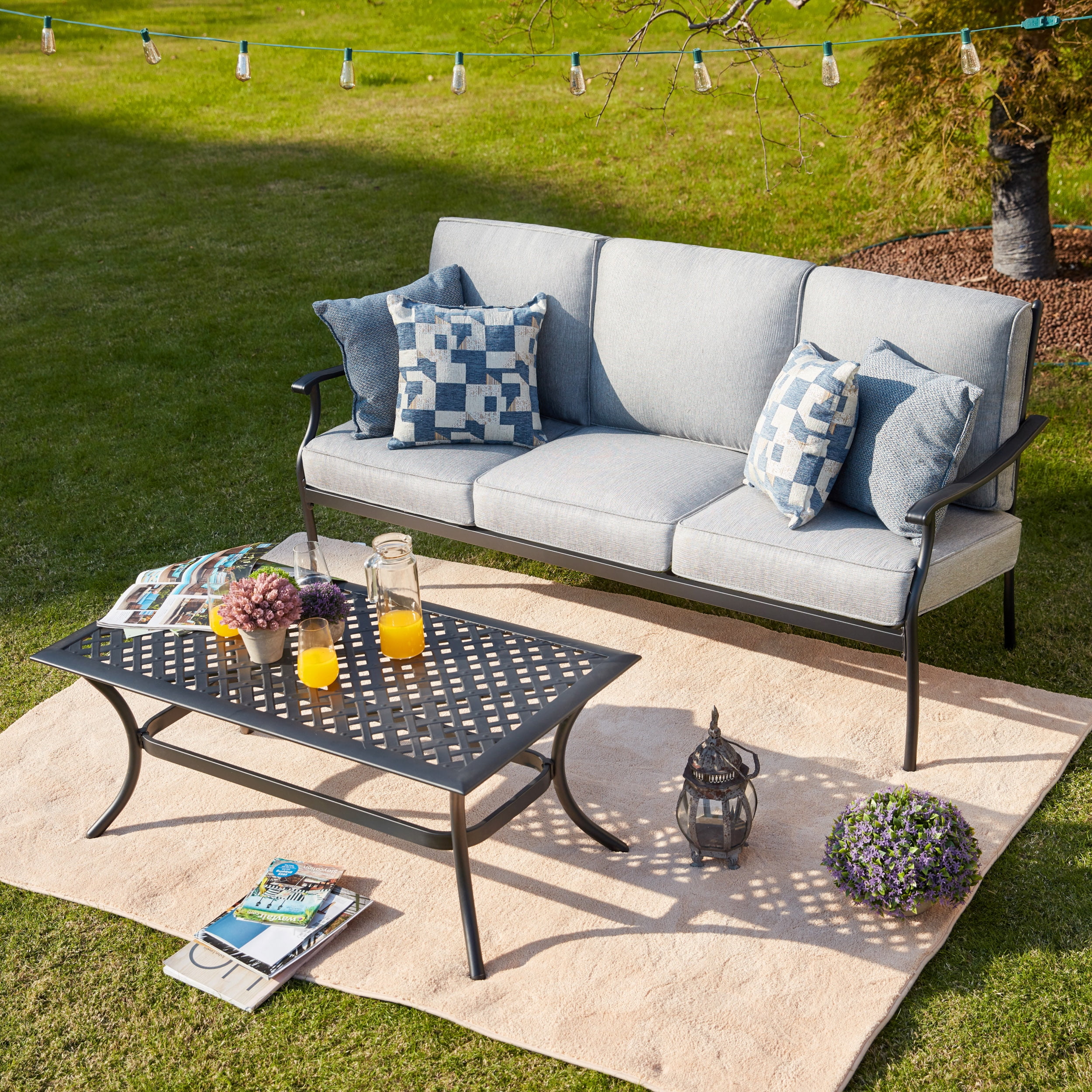 2 Piece Outdoor 3 Seater Sofa And Coffee Table Conversation Set Walmartcom Walmartcom