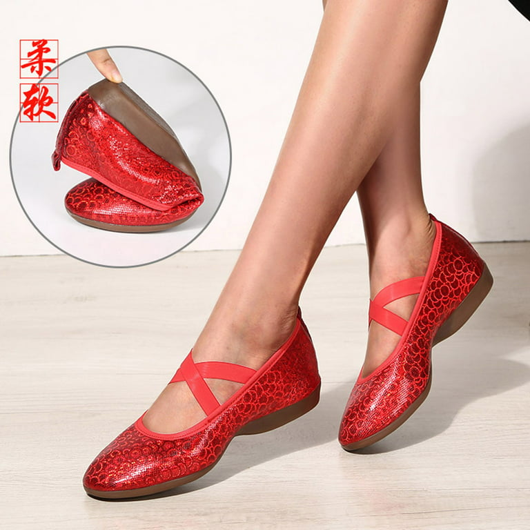 TOWED22 Womens Ballerina Flat Fashion Ankle Elastic Cross Strap Round Toe  Comfy Ballet Pumps Dolly Shoes Yoga Dance Shoes 9.5,Red 